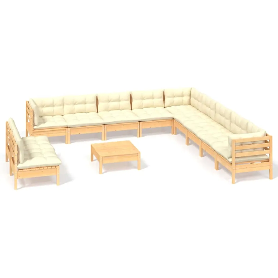 vidaXL 12-delige Loungeset met crèmekleurige kussens grenenhout, foto 3