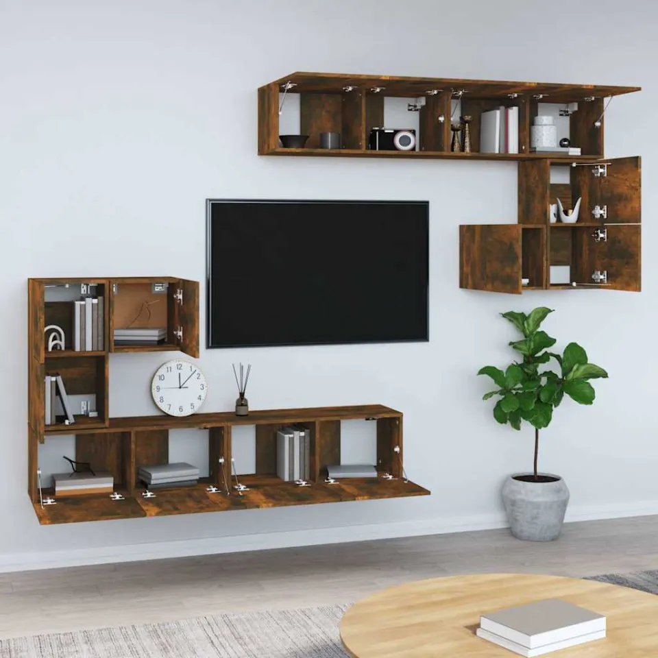 vidaXL Tv-wandmeubel bewerkt hout gerookt eikenkleurig, foto 2