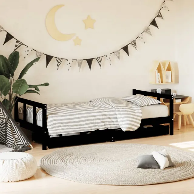 vidaXL Kinderbedframe met lades 90x190 cm massief grenenhout zwart, foto 2