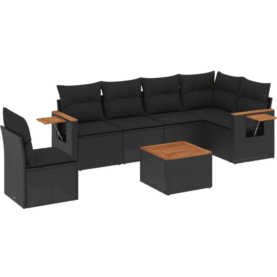 vidaXL 7-delige Loungeset met kussens poly rattan zwart, foto 3