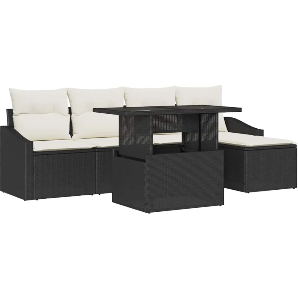 vidaXL Tuin Sofa Set 6 st Zwart en Crème poly rattan