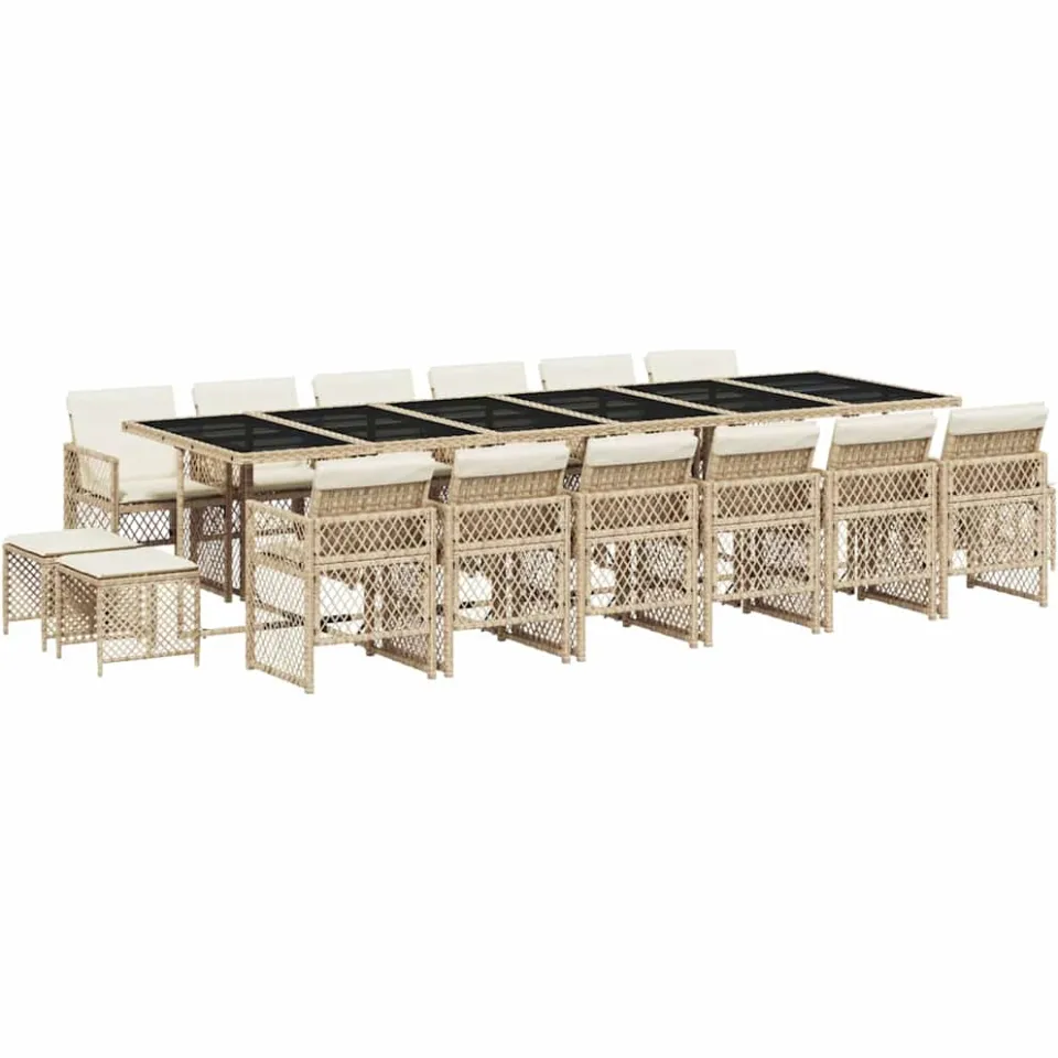 vidaXL 17-delige Tuinset met kussens poly rattan beige