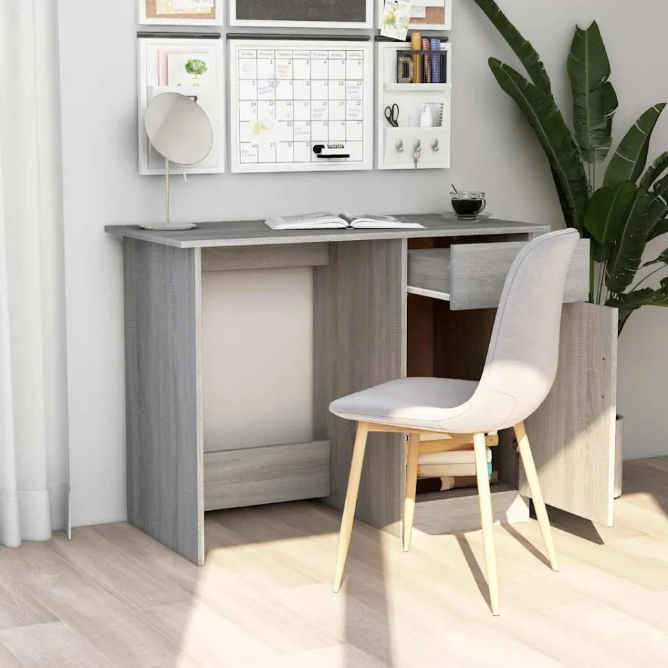 vidaXL Bureau 100x50x76 cm bewerkt hout grijs sonoma eikenkleurig, foto 3