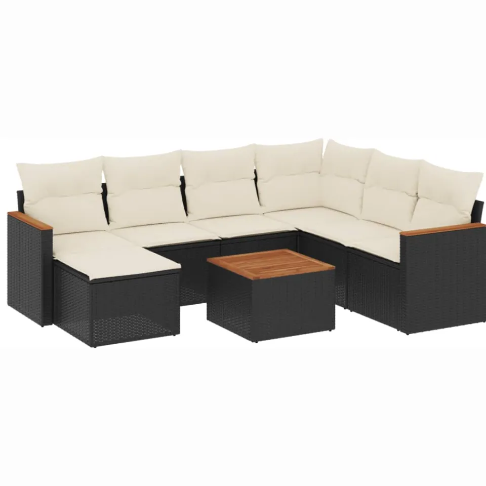 vidaXL 8-delige Loungeset met kussens poly rattan zwart, foto 3