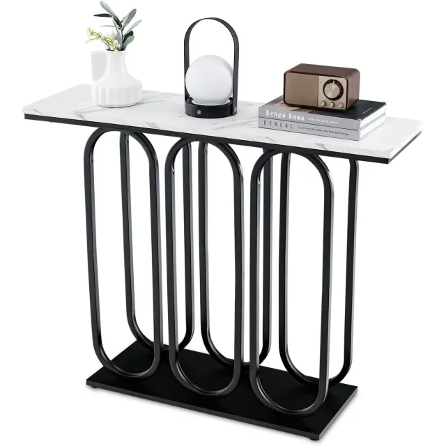 Costway Consoletafel met marmerlook, smalle entreetafel met metalen frame, bijzettafel, voor woonkamer, hal, slaapkamer, ingang, 100 x 30 x 80 cm, wit en zwart, VH33457DE
