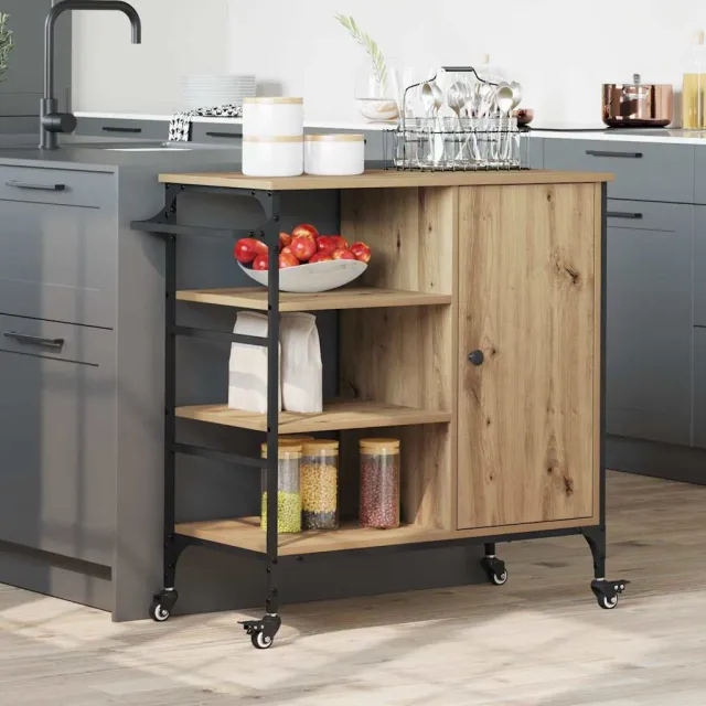 vidaXL Keuken Trolley Artisan Eiken 87.5 x 39 x 84.5 cm Bewerkt hout Bruin