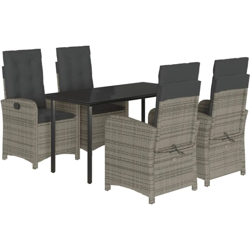 vidaXL 5-delige Tuinset met kussens poly rattan grijs