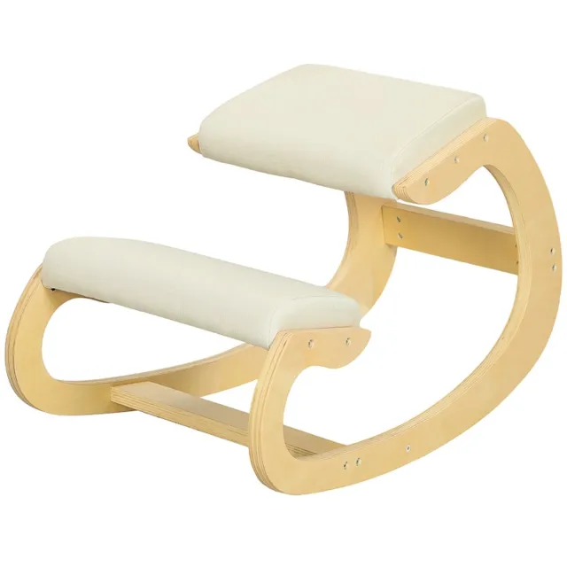OKWISH Bureaustoelen - Bureaustoel Ergonomische Kniehouding - Rocking Design Voor Houdingsverbetering - Voor Werkplek - 55×85×55 cm - Hout - Crème