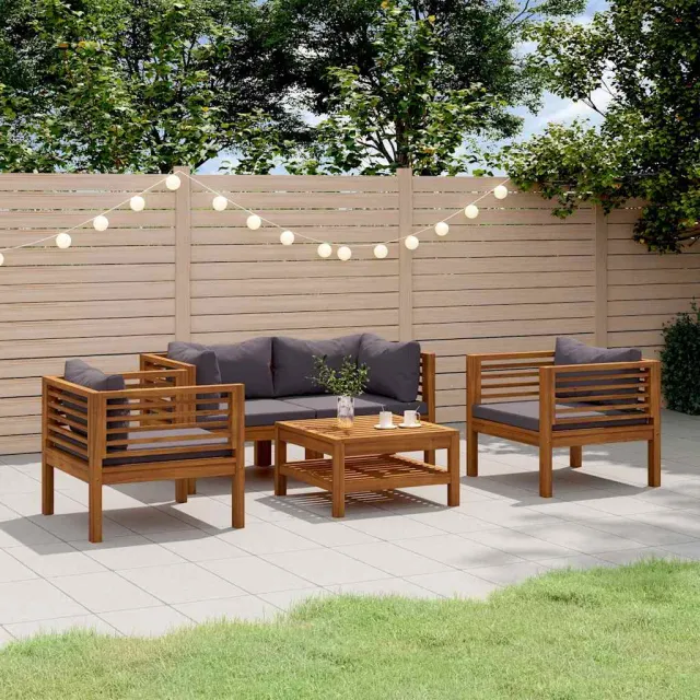 vidaXL 5-delige Loungeset met kussens massief acaciahout grijs, foto 2