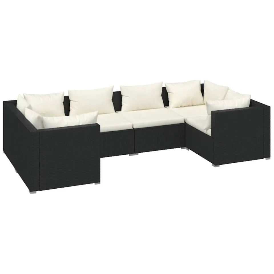vidaXL 6-delige Loungeset met kussens poly rattan zwart