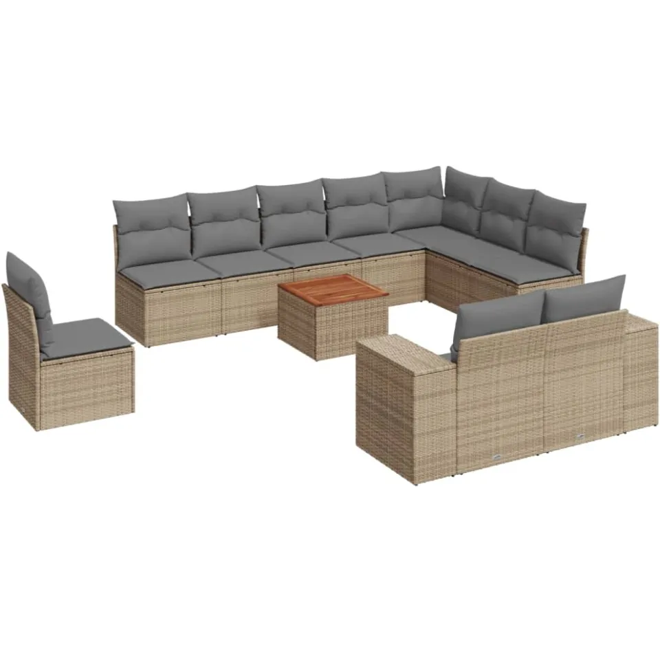 vidaXL 11-delige Tuinset met kussens poly rattan beige, foto 3