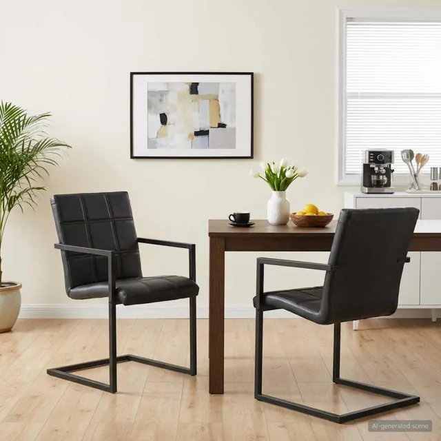 vidaXL Eetkamerstoelen 2 st echt leer zwart, foto 2