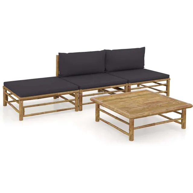 vidaXL 4-delige Loungeset met donkergrijze kussens bamboe Grijs