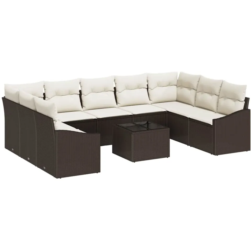 vidaXL Bankstel 10 st Bruin poly rattan
