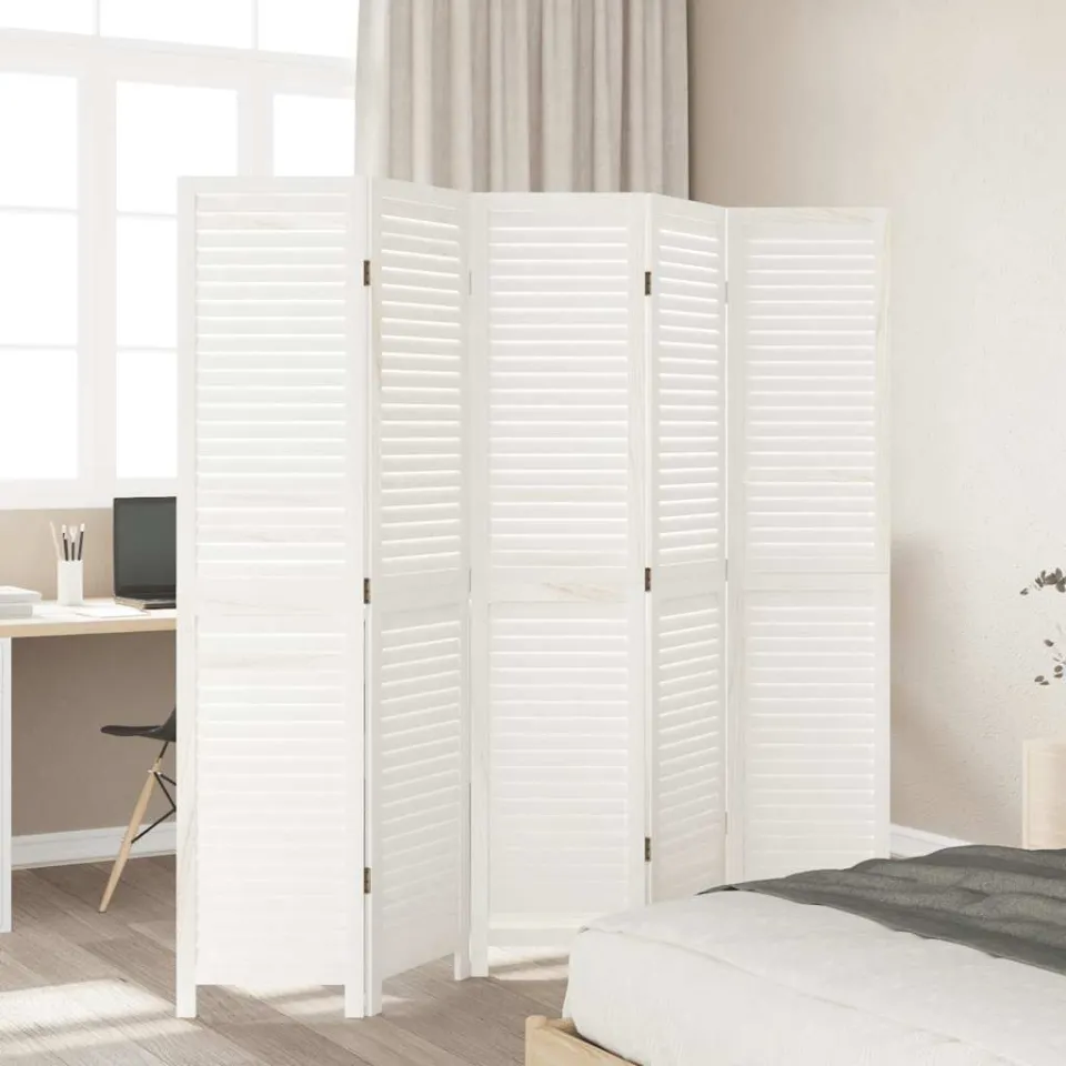 vidaXL Kamerscherm met 5 panelen massief paulowniahout retro wit, foto 3