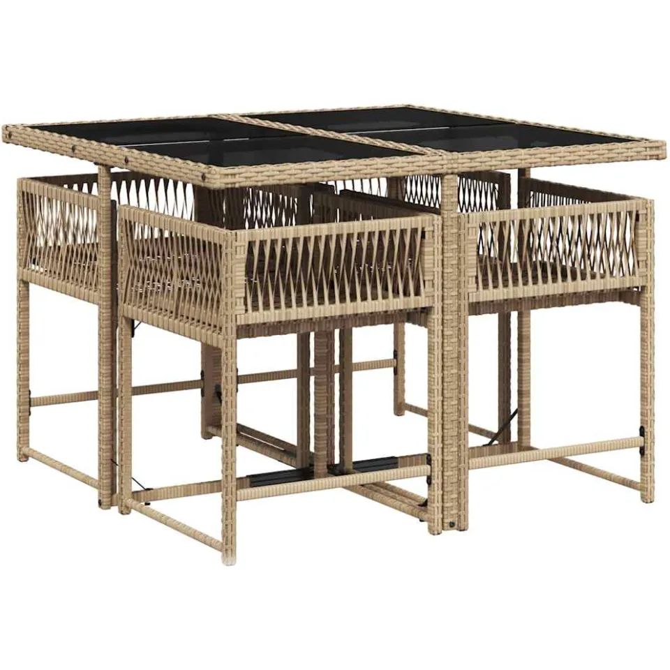 vidaXL 5-delige Tuinset met kussens poly rattan gemengd beige, foto 4