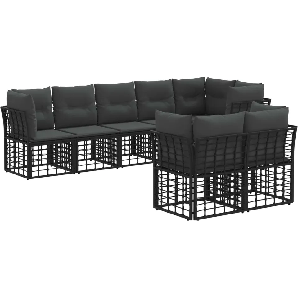 vidaXL Buiten bankenset 8 st 8-zits Zwart Polyester, foto 3