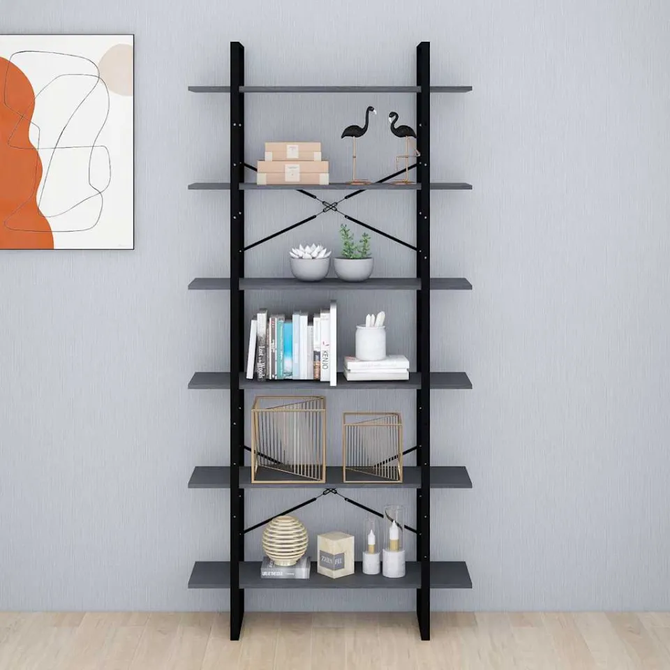 vidaXL Hoge kast 100x30x210 cm massief grenenhout grijs, foto 3