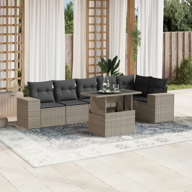 vidaXL 7-delige Loungeset met kussens poly rattan lichtgrijs grijs, foto 2