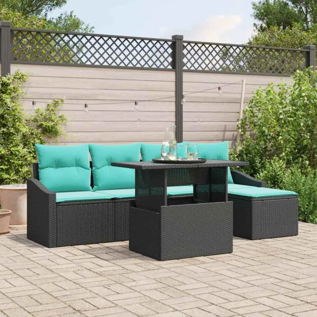vidaXL Tuin Sofa Set 6 st Zwart en Blauw poly rattan, foto 2