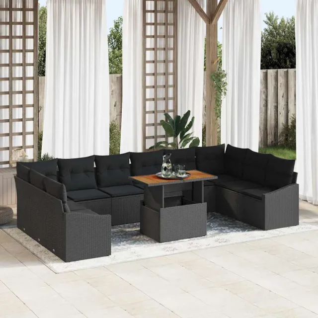 vidaXL Tuin Sofa Set 11 st Zwart Poly riet, foto 2