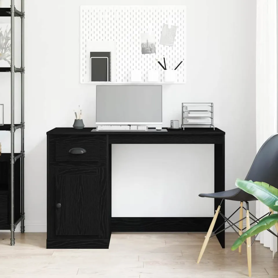 vidaXL Bureau Zwart Eiken 50 x 115 x 75 cm Bewerkt hout, foto 4