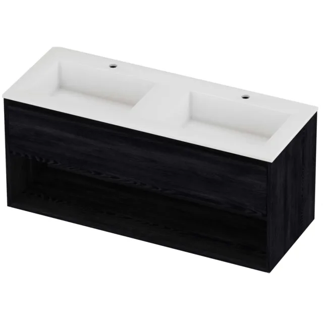 Proline Aristo Badmeubelset Polystone Elegant Schap 120x46x54 cm Glans Wit Black Oak Eiken