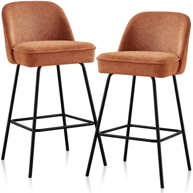 Lamor Stoelen - Barkruk - Kruk - Barkrukken met rugleuning - Hoge Stoel - Set van 2 - Zithoogte: 73 cm - Voetsteun - Oranje