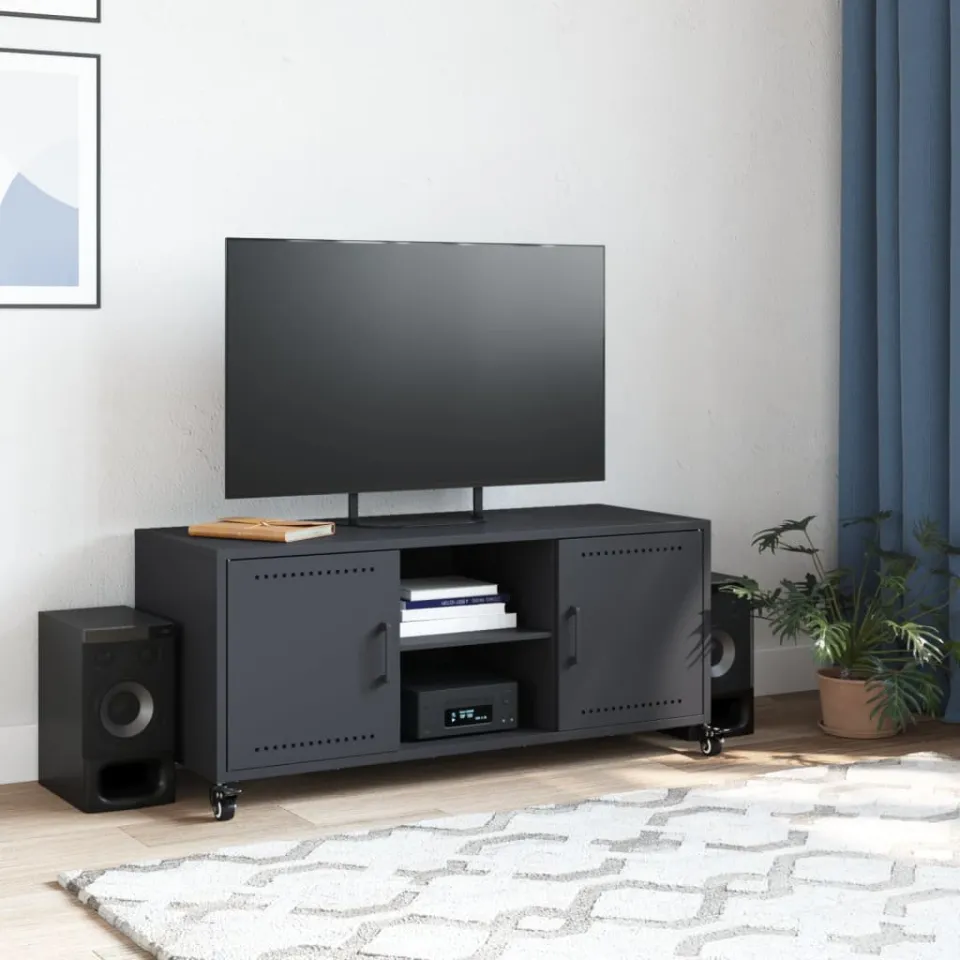 vidaXL Tv-meubel 100,5x39x43,5 cm staal antracietkleurig, foto 3