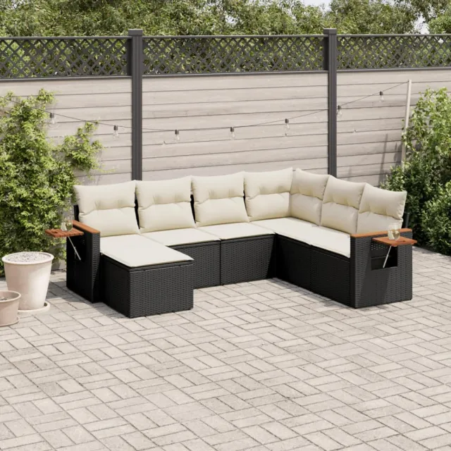 vidaXL 7-delige Loungeset met kussens poly rattan zwart, foto 2