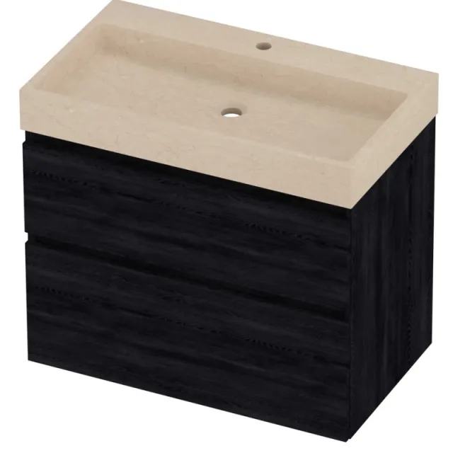 Proline Evoli Badmeubelset Hardsteen Loft 1 Kraangat Asymmetrisch 80x46x70 cm Sand Stone Black Oak