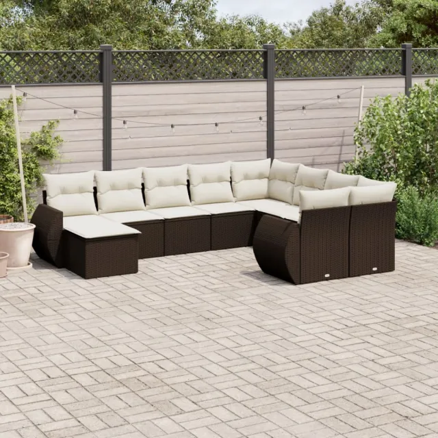 vidaXL 10-delige Loungeset met kussens poly rattan bruin, foto 2