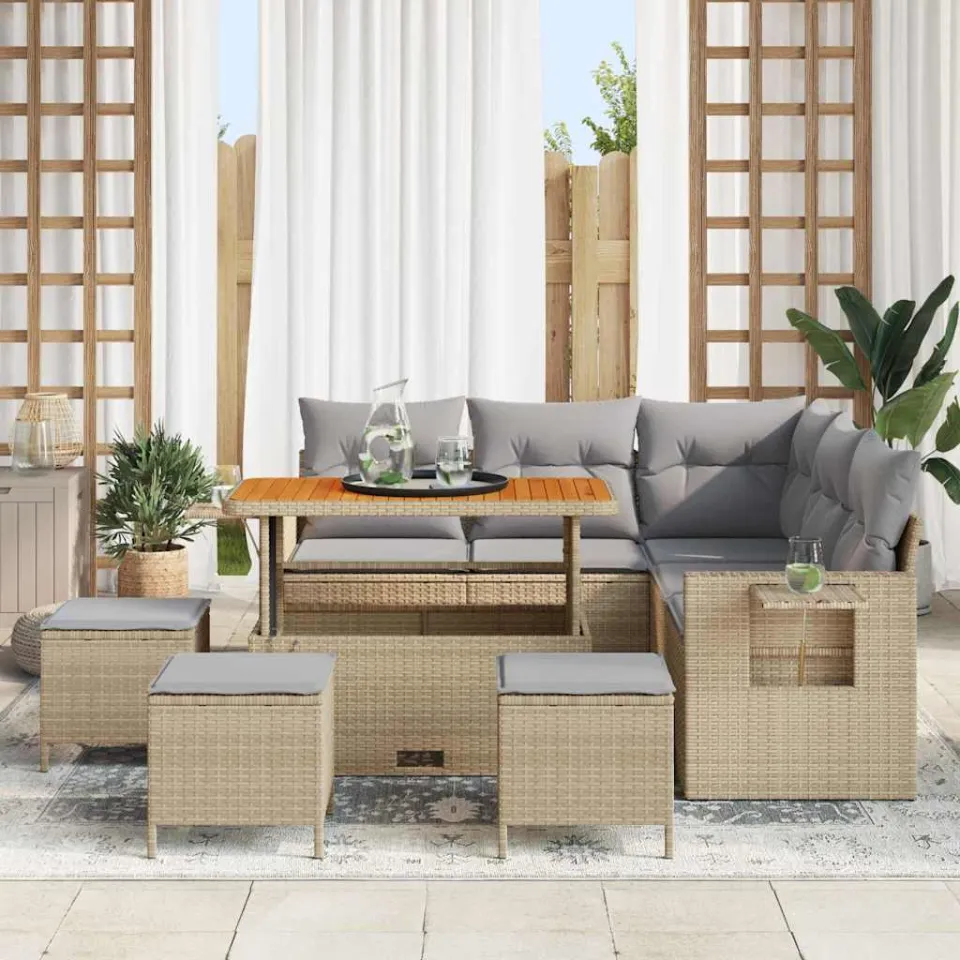 vidaXL Tuin Sofa Set 9 st Beige poly rattan, foto 3