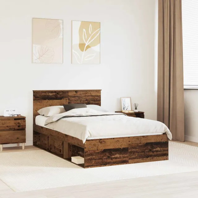 vidaXL Bedframe met hoofdeinde Oudhout 120 x 190 cm Massief grenenhout Bruin