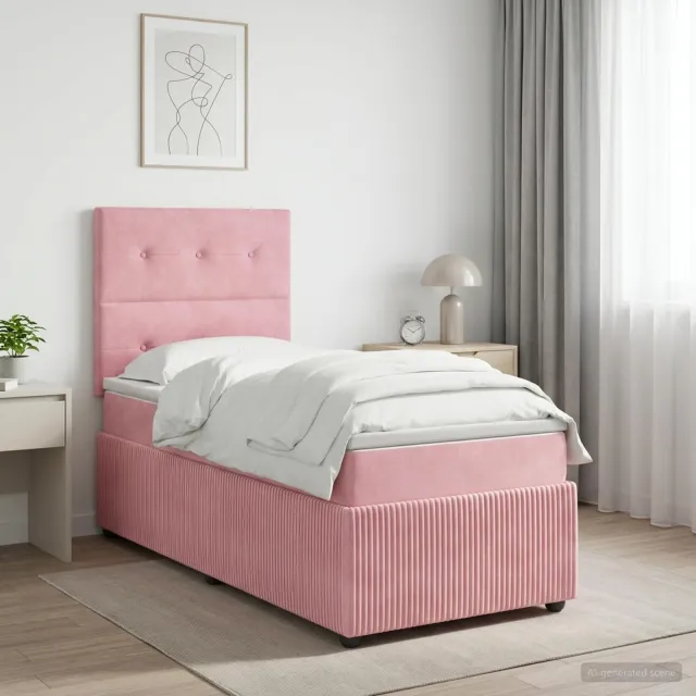 vidaXL LED Boxspring Bed met Matras Roze 90 x 200 cm Fluweel