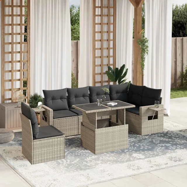 vidaXL 7-delige Loungeset met kussens poly rattan lichtgrijs grijs, foto 2