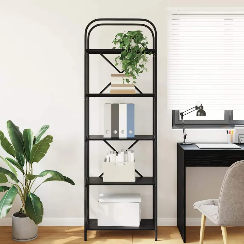 vidaXL Boekenkast 5-laags 60 x 30 x 183 cm Bewerkt hout Zwart Eiken, foto 3