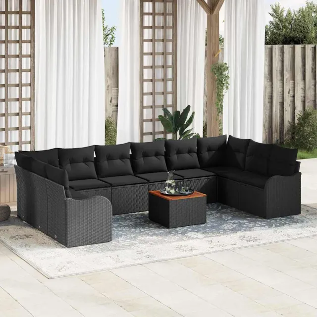 vidaXL Tuinbankenset 11 st Zwart poly rattan, foto 2