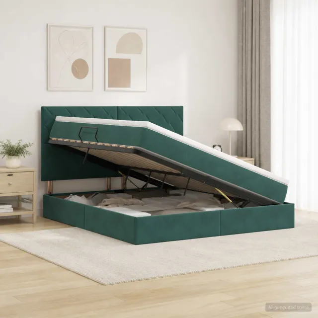vidaXL LED Opslagbed met Matras Donkergroen 160 x 200 cm Fluweel