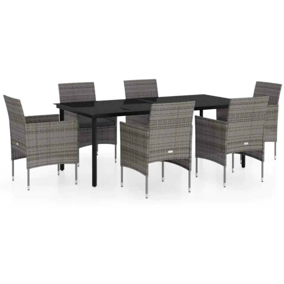 vidaXL 7-delige Tuinset met kussens grijs en zwart, foto 3