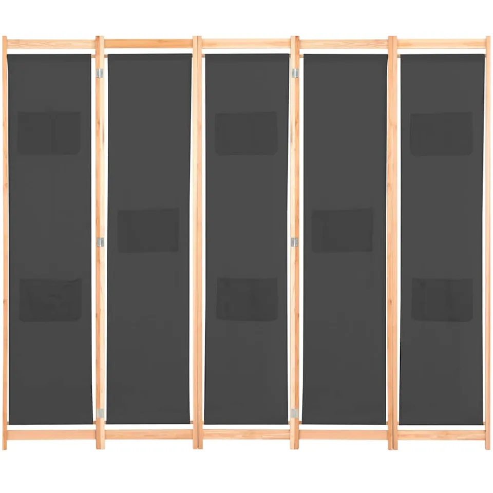 vidaXL Kamerscherm met 5 panelen 200x170x4 cm stof grijs, foto 3