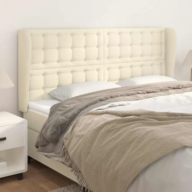 vidaXL Hoofdbord met randen 183x23x118/128 cm kunstleer crèmekleurig