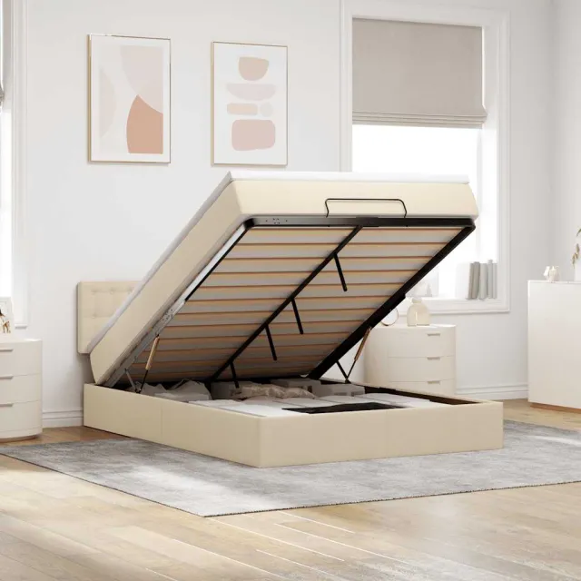 vidaXL Bed met matras 140x190 cm stof crèmekleurig