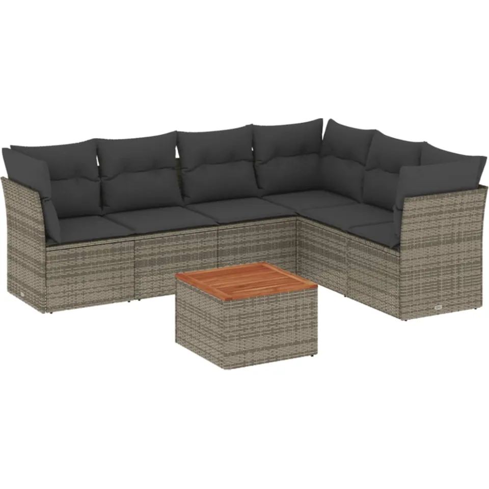 vidaXL 7-delige Loungeset met kussens poly rattan grijs