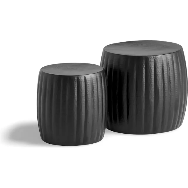 Dulaire Bijzettafel Oosters Rond Zwart set van 2