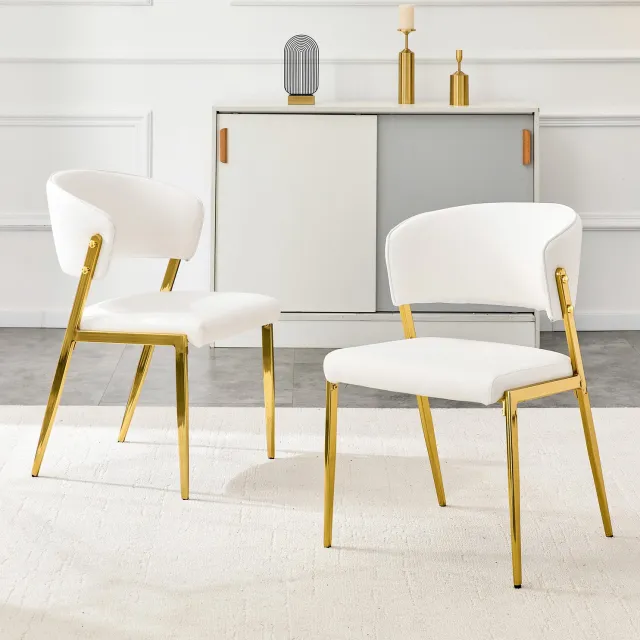WUVRIE Set van 2 eetkamerstoelen 78 cm - Kunstleer, metalen onderstel en armleuningen - Wit