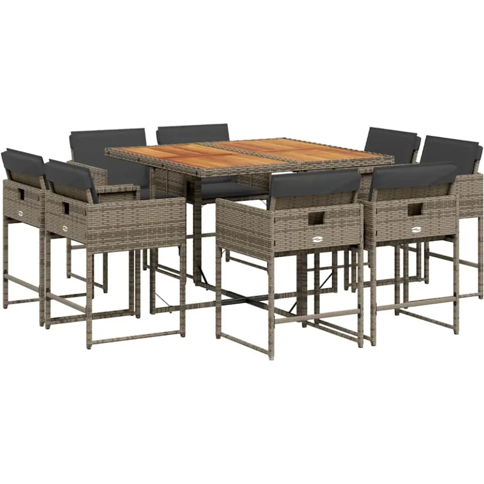 vidaXL 9-delige Tuinset met kussens poly rattan grijs, foto 3