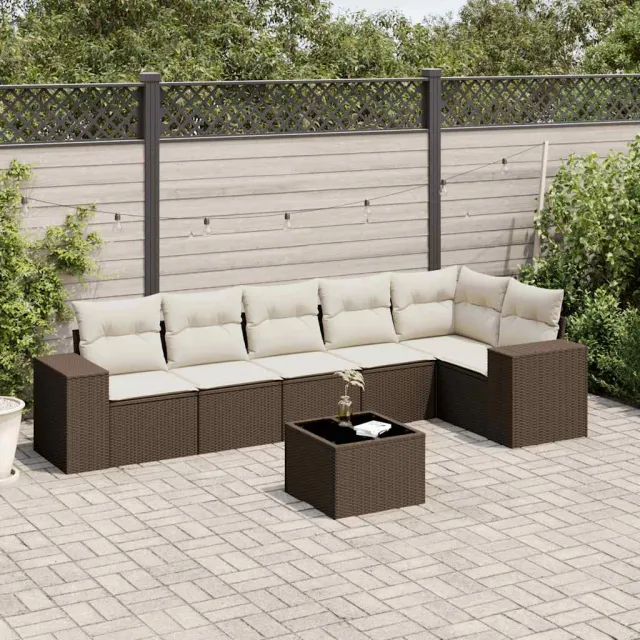 vidaXL 7-delige Loungeset met kussens poly rattan bruin, foto 2