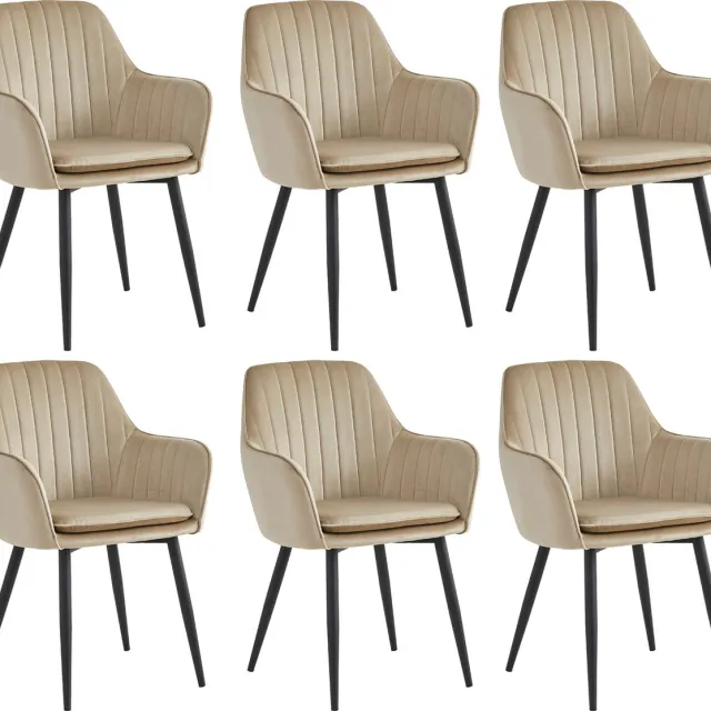 Colenis Lavinia Eetkamerstoel - Set Van 6 - Beige - Velvet - Industrieel - Met armleuning