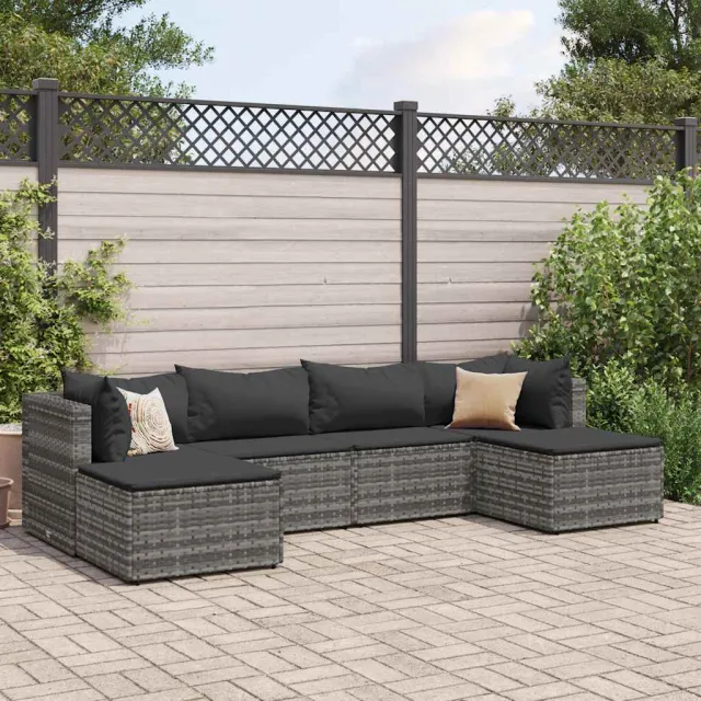 vidaXL 6-delige Loungeset met kussens poly rattan grijs, foto 2